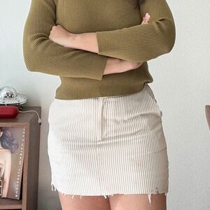 Izod XFG Cool FX Tan White Seersucker Striped Golf Skort Mini Skirt Womens 2